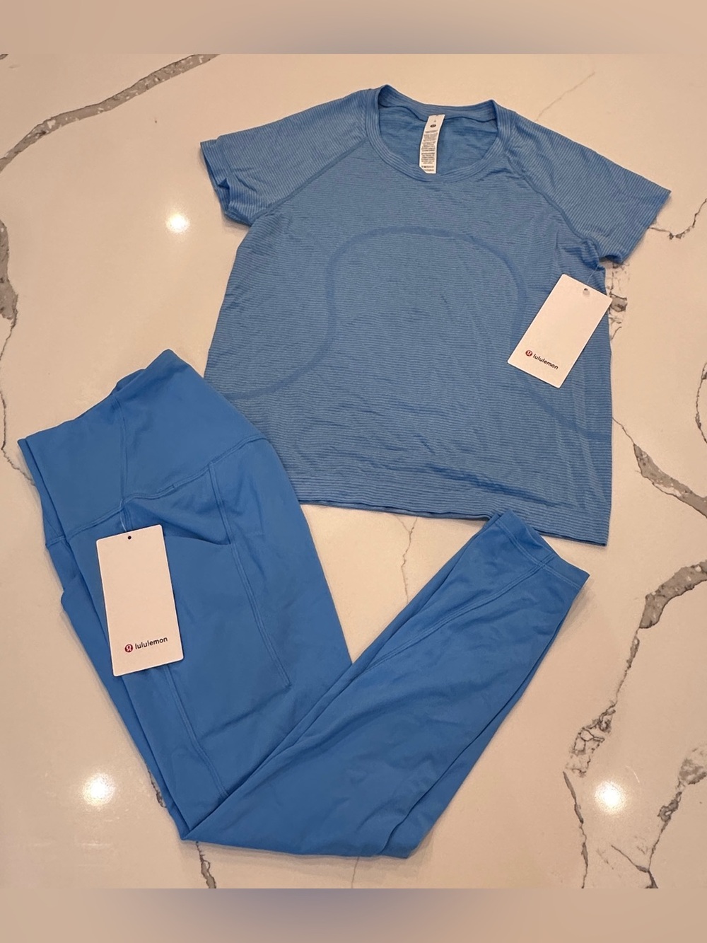 Lululemon Set Align No Line HR Pant 25" & Swiftly Shirt Sz 8 Ocean Wave NWT